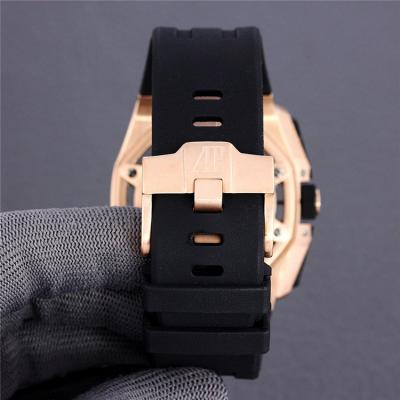 Replica  Royal Oak Japan Quartz chronograph  Movement Mens Watch Skeleton Dial Rubber Strap E188