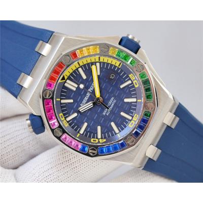 Replica Royal Oak  A21J  Automatic Movement Mens Watch Blue Dial Rubber Strap B E206