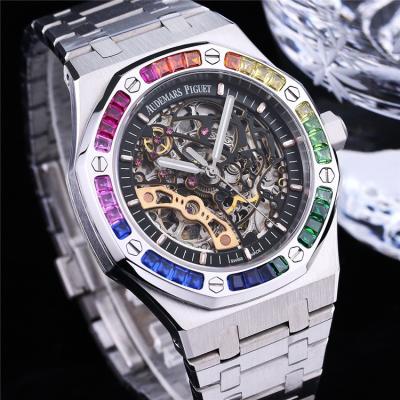 Replica Royal Oak 15407 Rainbow Diamond Bezel Skeleton Dial Stainless Steel Bracelet E207