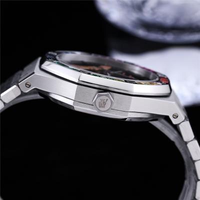 Replica Royal Oak 15407 Rainbow Diamond Bezel Skeleton Dial Stainless Steel Bracelet E207