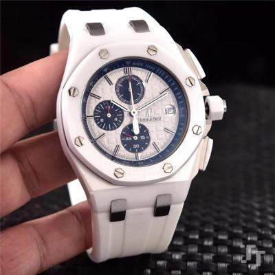 Replica  Royal Oak Japan VK Quartz chronograph  Movement Mens Watch White Dial Rubber Strap G09