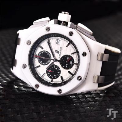 Replica  Royal Oak Japan VK Quartz chronograph  Movement Mens Watch White Dial Rubber Strap G09