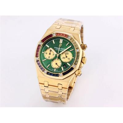 Replica  Royal Oak Japan  Quartz chronograph  Movement Mens Watch Blue Dial  Yellow Gold A A01