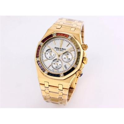 Replica  Royal Oak Japan  Quartz chronograph  Movement Mens Watch Blue Dial  Yellow Gold A A01