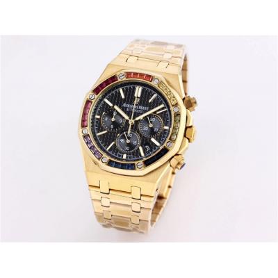 Replica  Royal Oak Japan  Quartz chronograph  Movement Mens Watch Blue Dial  Yellow Gold A A01