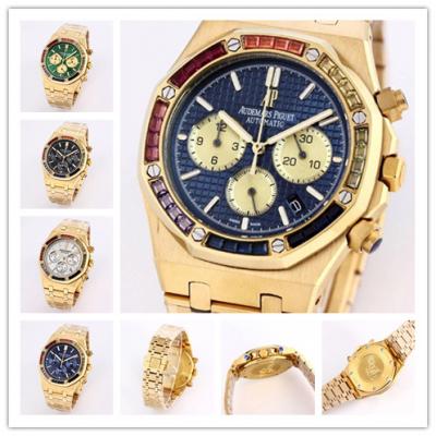 Replica  Royal Oak Japan  Quartz chronograph  Movement Mens Watch Blue Dial  Yellow Gold A A01