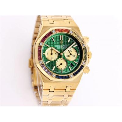 Replica  Royal Oak Japan  Quartz chronograph  Movement Mens Watch Blue Dial  Yellow Gold A A01