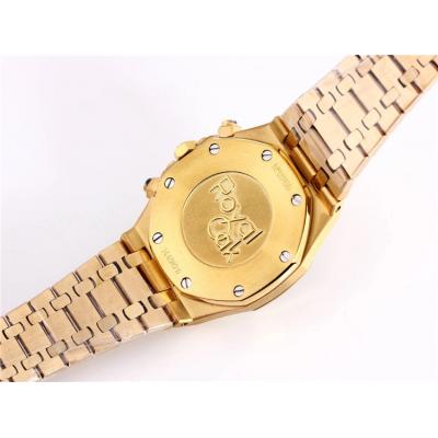 Replica  Royal Oak Japan  Quartz chronograph  Movement Mens Watch Blue Dial  Yellow Gold A A01