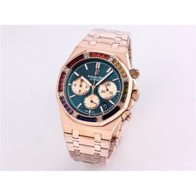 Replica  Royal Oak Japan  Quartz chronograph  Movement Mens Watch  Black Dial  Rose  Gold B A01