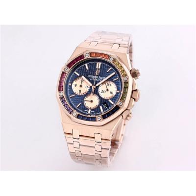 Replica  Royal Oak Japan  Quartz chronograph  Movement Mens Watch  Black Dial  Rose  Gold B A01