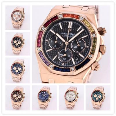 Replica  Royal Oak Japan  Quartz chronograph  Movement Mens Watch  Black Dial  Rose  Gold B A01