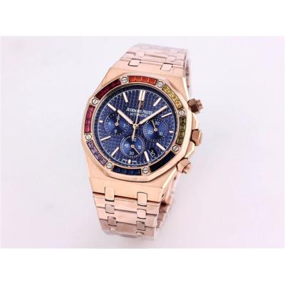 Replica  Royal Oak Japan  Quartz chronograph  Movement Mens Watch  Black Dial  Rose  Gold B A01