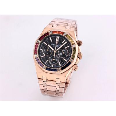 Replica  Royal Oak Japan  Quartz chronograph  Movement Mens Watch  Black Dial  Rose  Gold B A01