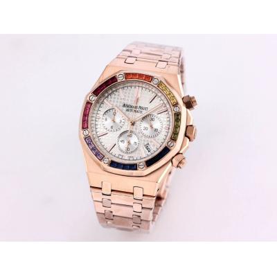 Replica  Royal Oak Japan  Quartz chronograph  Movement Mens Watch  Black Dial  Rose  Gold B A01