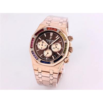 Replica  Royal Oak Japan  Quartz chronograph  Movement Mens Watch  Black Dial  Rose  Gold B A01