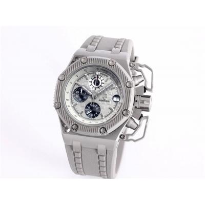 Replica  Royal Oak Japan  Quartz chronograph  Movement Mens Watch White Dial Rubber Strap A02