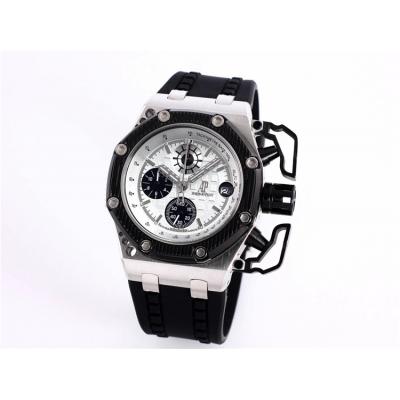 Replica  Royal Oak Japan  Quartz chronograph  Movement Mens Watch White Dial Rubber Strap A02