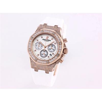 Replica  Royal Oak Japan Quartz chronograph Movement Womens Watch White Dial Rubber Strap A A04