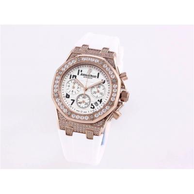 Replica  Royal Oak Japan Quartz chronograph Movement Womens Watch White Dial Rubber Strap A A04