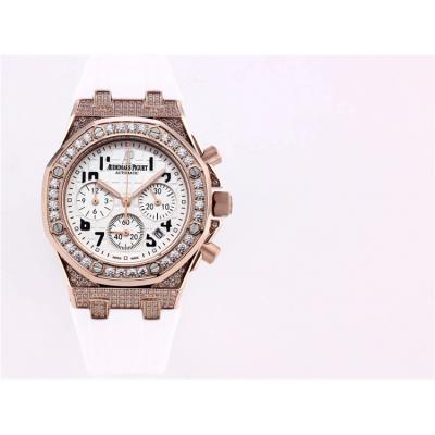 Replica  Royal Oak Japan Quartz chronograph Movement Womens Watch White Dial Rubber Strap A A04