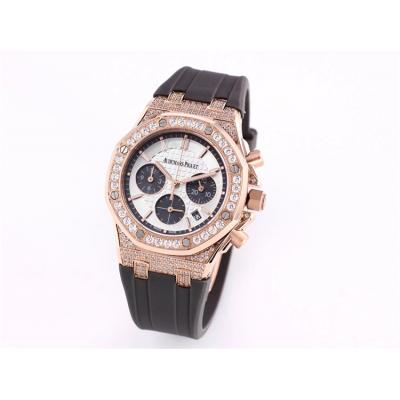 Replica  Royal Oak Japan Quartz chronograph Movement Womens Watch White Dial Rubber Strap A A04