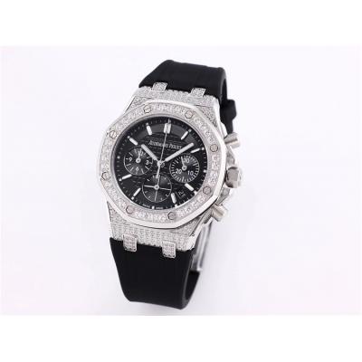 Replica  Royal Oak Japan Quartz chronograph Movement Womens Watch Black Dial Rubber Strap B A04