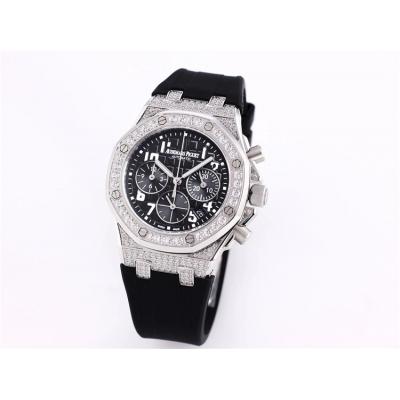 Replica  Royal Oak Japan Quartz chronograph Movement Womens Watch Black Dial Rubber Strap B A04