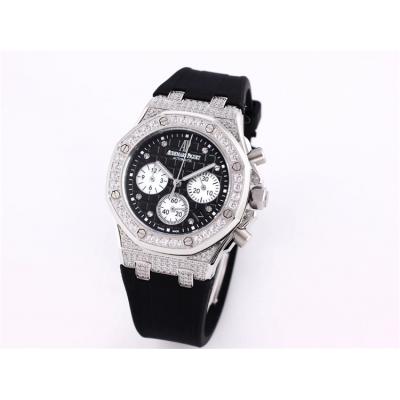 Replica  Royal Oak Japan Quartz chronograph Movement Womens Watch Black Dial Rubber Strap B A04