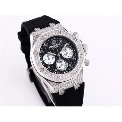 Replica  Royal Oak Japan Quartz chronograph Movement Womens Watch Black Dial Rubber Strap B A04