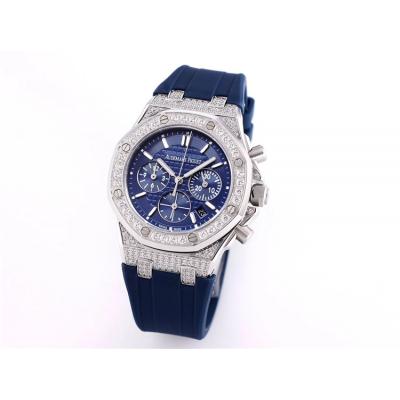 Replica  Royal Oak Japan Quartz chronograph Movement Womens Watch Blue Dial Rubber Strap C A04