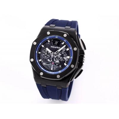 Replica  Royal Oak Japan Quartz chronograph Movement Mens Watch Black  Dial Rubber Strap A A05