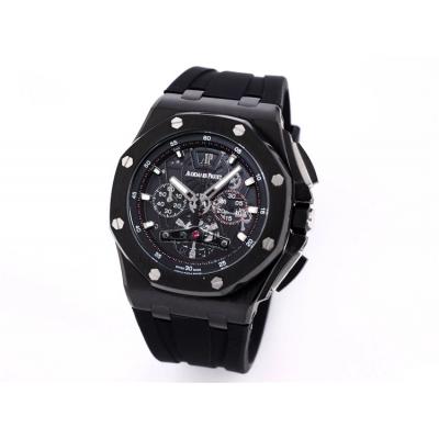 Replica  Royal Oak Japan Quartz chronograph Movement Mens Watch Black  Dial Rubber Strap A A05