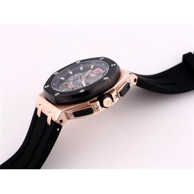 Replica  Royal Oak Japan Quartz chronograph Movement Mens Watch Black  Dial Rubber Strap A A05