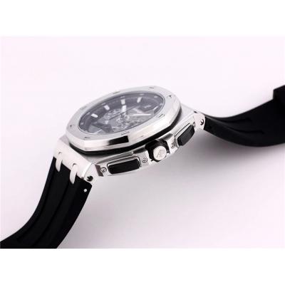 Replica  Royal Oak Japan Quartz chronograph Movement Mens Watch Black  Dial Rubber Strap B A05