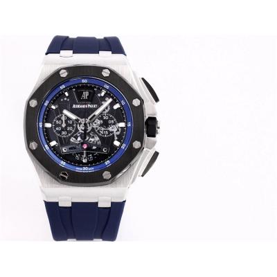 Replica  Royal Oak Japan Quartz chronograph Movement Mens Watch Black  Dial Rubber Strap B A05