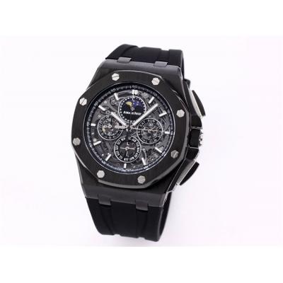 Replica  Royal Oak Japan Quartz chronograph Movement Mens Watch Skeleton Dial Rubber Strap A A06