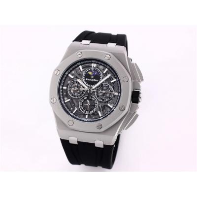 Replica  Royal Oak Japan Quartz chronograph Movement Mens Watch Skeleton Dial Rubber Strap A A06