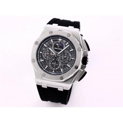 Replica  Royal Oak Japan Quartz chronograph Movement Mens Watch Skeleton Dial Rubber Strap C A06