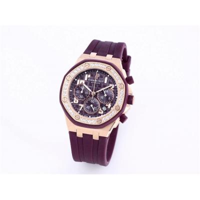 Replica  Royal Oak Japan Quartz chronograph Movement Womens Watch Black Dial Rubber Strap  A07