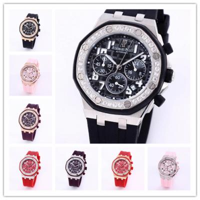 Replica  Royal Oak Japan Quartz chronograph Movement Womens Watch Black Dial Rubber Strap  A07