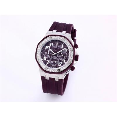 Replica  Royal Oak Japan Quartz chronograph Movement Womens Watch Black Dial Rubber Strap  A07