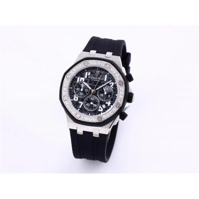 Replica  Royal Oak Japan Quartz chronograph Movement Womens Watch Black Dial Rubber Strap  A07