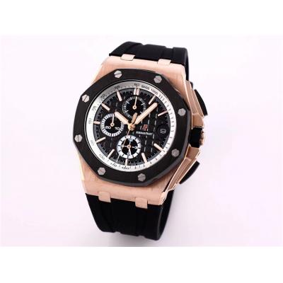 Replica  Royal Oak Japan Quartz chronograph Movement Mens Watch Black Dial Rubber Strap B A09