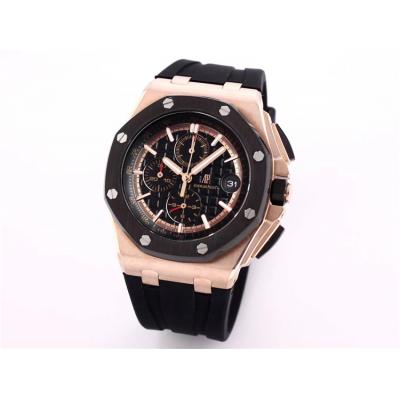 Replica  Royal Oak Japan Quartz chronograph Movement Mens Watch Black Dial Rubber Strap B A09