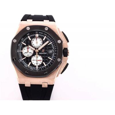 Replica  Royal Oak Japan Quartz chronograph Movement Mens Watch Black Dial Rubber Strap B A09