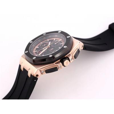 Replica  Royal Oak Japan Quartz chronograph Movement Mens Watch Black Dial Rubber Strap B A09