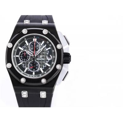 Replica  Royal Oak Japan Quartz chronograph Movement Mens Watch Black Dial Rubber Strap  A15