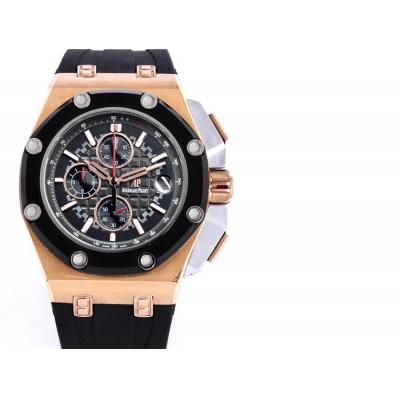 Replica  Royal Oak Japan Quartz chronograph Movement Mens Watch Black Dial Rubber Strap  A15