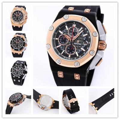 Replica  Royal Oak Japan Quartz chronograph Movement Mens Watch Black Dial Rubber Strap  A15