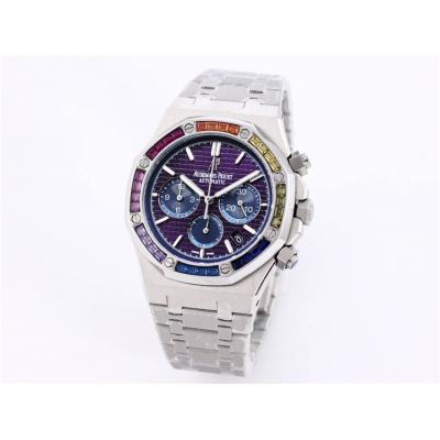 Replica  Royal Oak Japan Quartz chronograph Movement Mens Watch Black Dial Stainless steel A A24